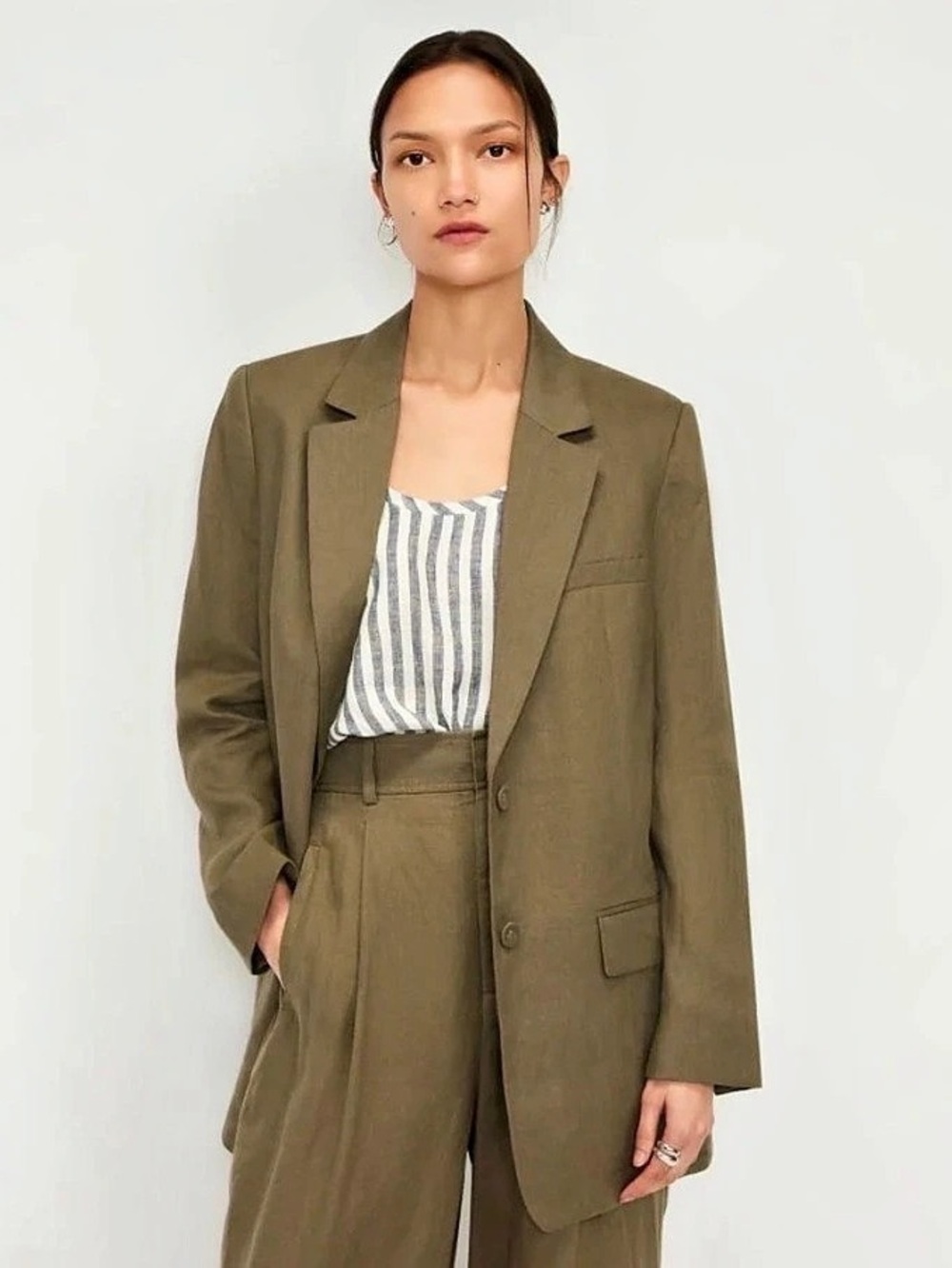 Everlane The Linen Blazer Linen-Blend Green size 14